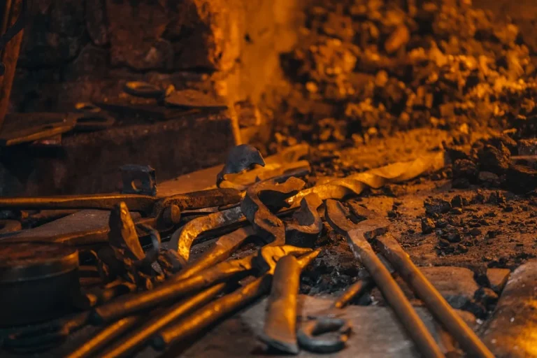 Collection of blacksmith tools in a workshop